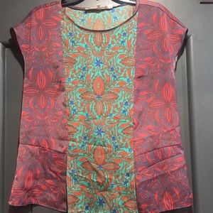 Rachel Roy Womens Floral Detail Paisley Print Short Sleeve Blouse